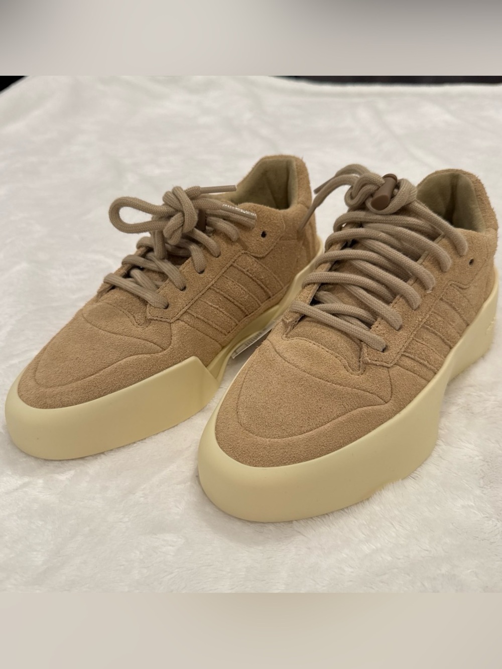 Adidas- Fear of God Women’s Suede Platform Sneaker in Taupe